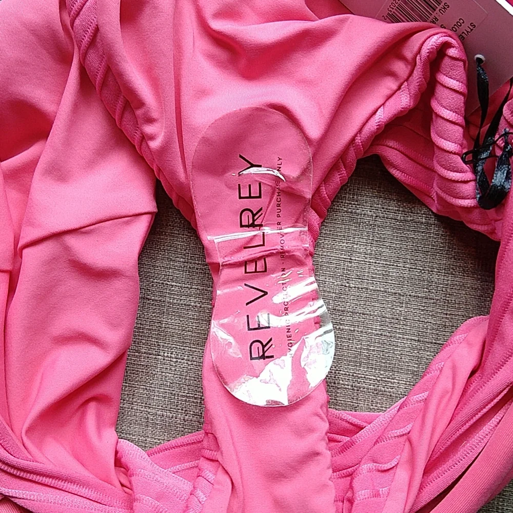 Revel Rey Bright Pink Bandeau Strapless High Rise Bikini Resort Claire Hayes